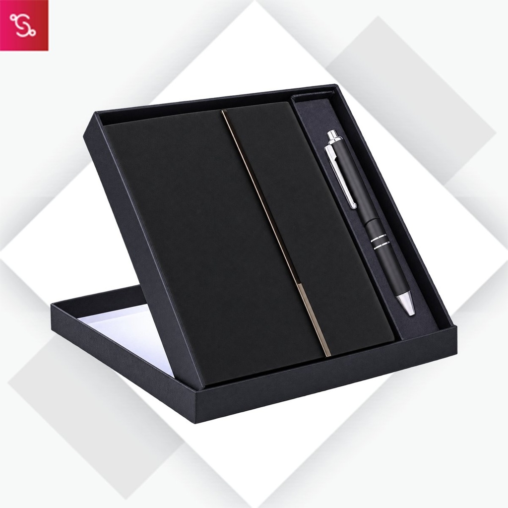 [SANM-Q160] 2 in 1 Dark Set: 3 fold Notebook with Metal Pen