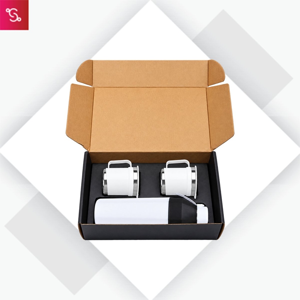 [SANM-Q180] 3 pc Gift Set : Insulated Square Steel bottle with 2 Steel cups