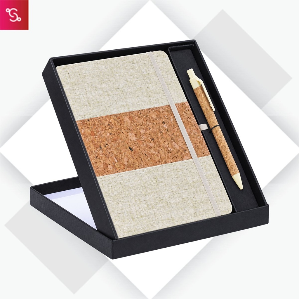 [SANM-Q191] Notebook Gift set Eco: Cork & Linen A5 Notebook With Cork Bamboo Fiber Pen