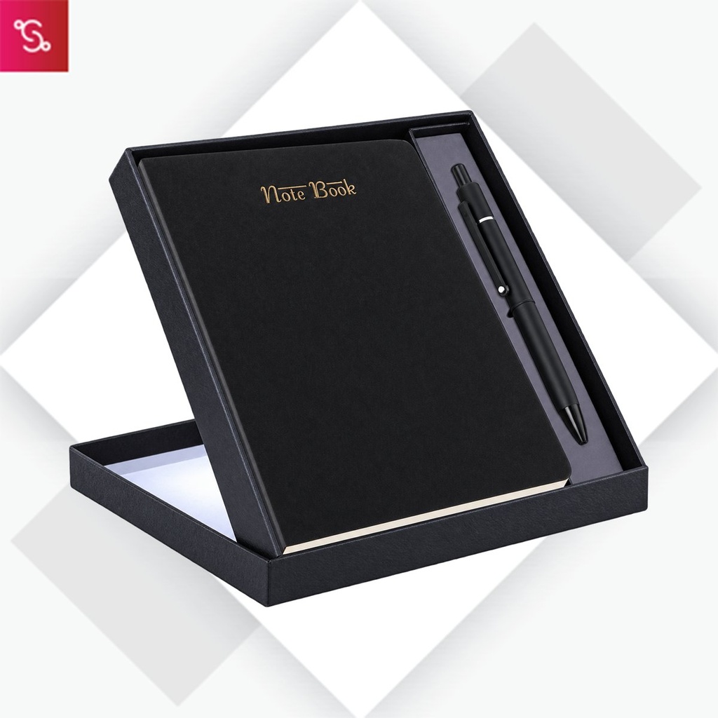 [SANM-Q192] 2 in 1 Black Set: Timeless notebook with Metal Pen in Folding Cardboard Box