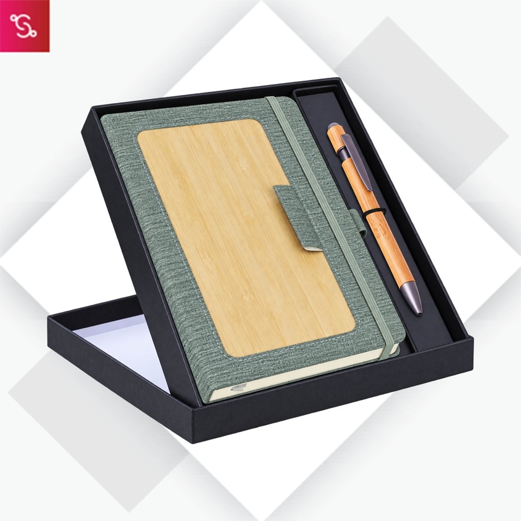 [SANM-Q198] A5 Size Bamboo Notebook With Bamboo Duo Pen