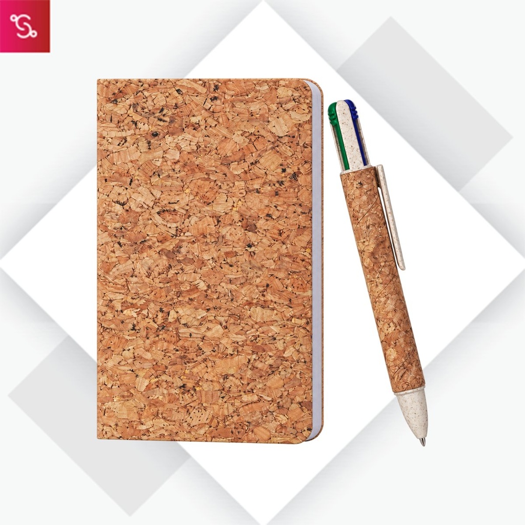 [SANM-Q200] Mini Eco Set: Pocket Cork notebook with Cork 4 refill pen in Eco Gift Box