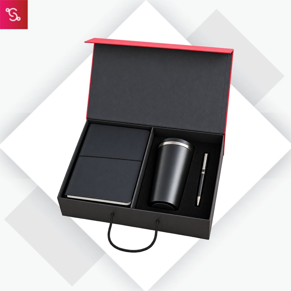 [SANM-Q218] Offix Set of 3: Classic A5 Notebook, Metal Pen, SS Temperature Mug in Magnetic Gift Box with Handle
