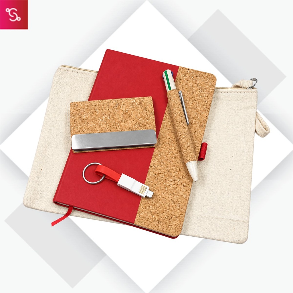 [SANM-Q225] EcoPouch Set of 4: Cork Executive Kit in Multipurpose Canvas Pouch- Red edition