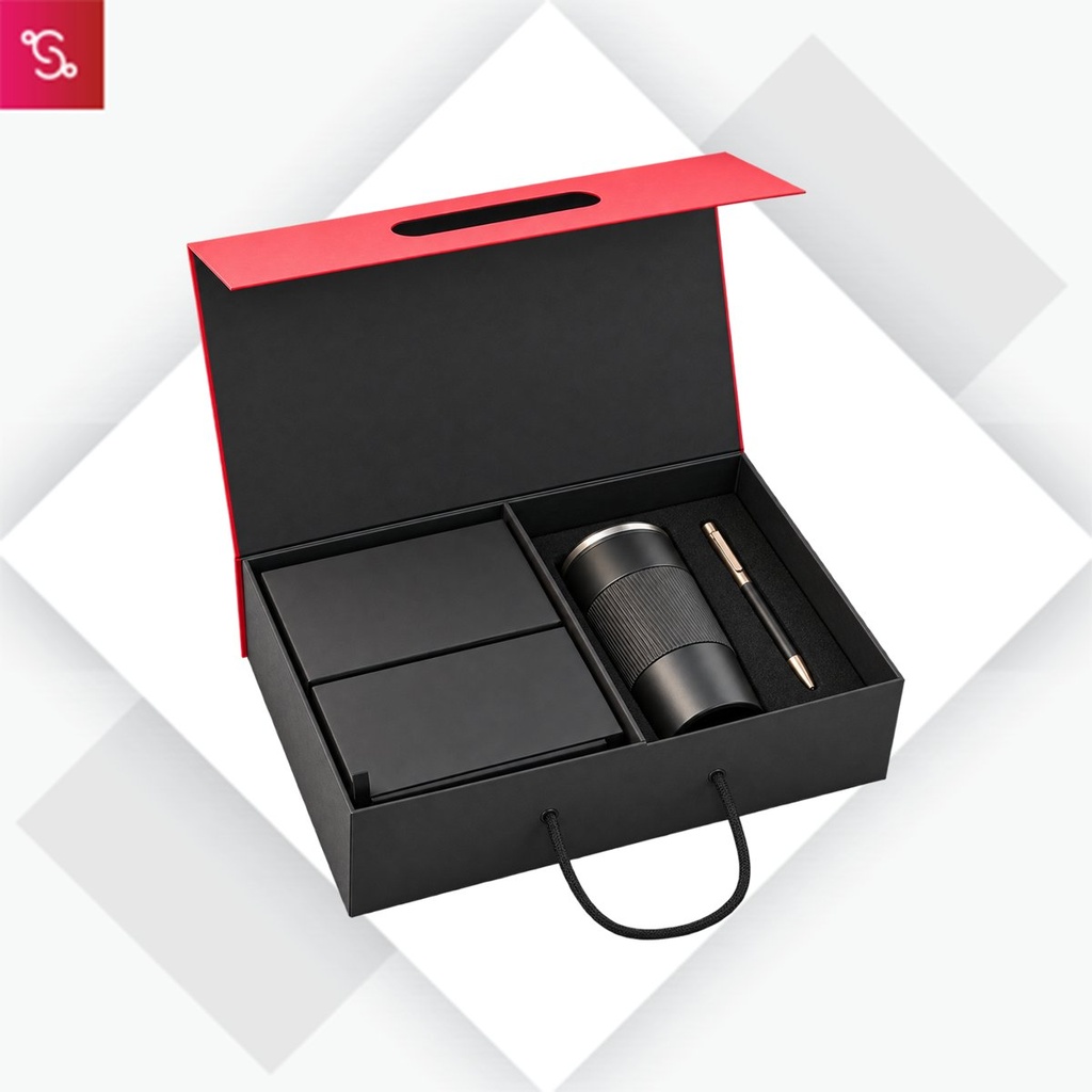 [SANM-Q229] Offix Set of 3: Classic A5 Notebook, Metal Pen, SS Vacuum Mug with grip in Magnetic Gift Box with Handle