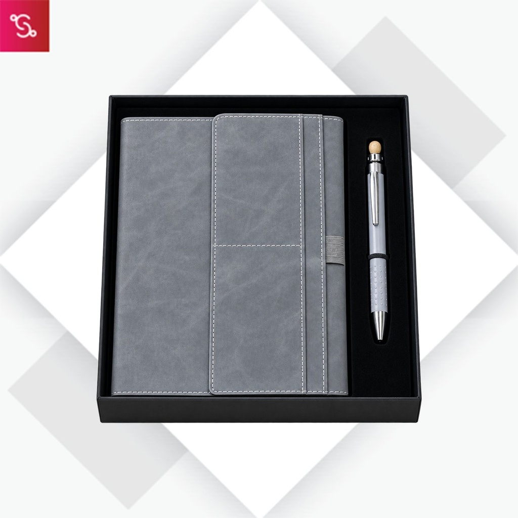 [SANM-Q234] Notebook Set of 2: Magnetic 3 Fold Notebook, Metal Pen with Fidget ball in in Hard board box