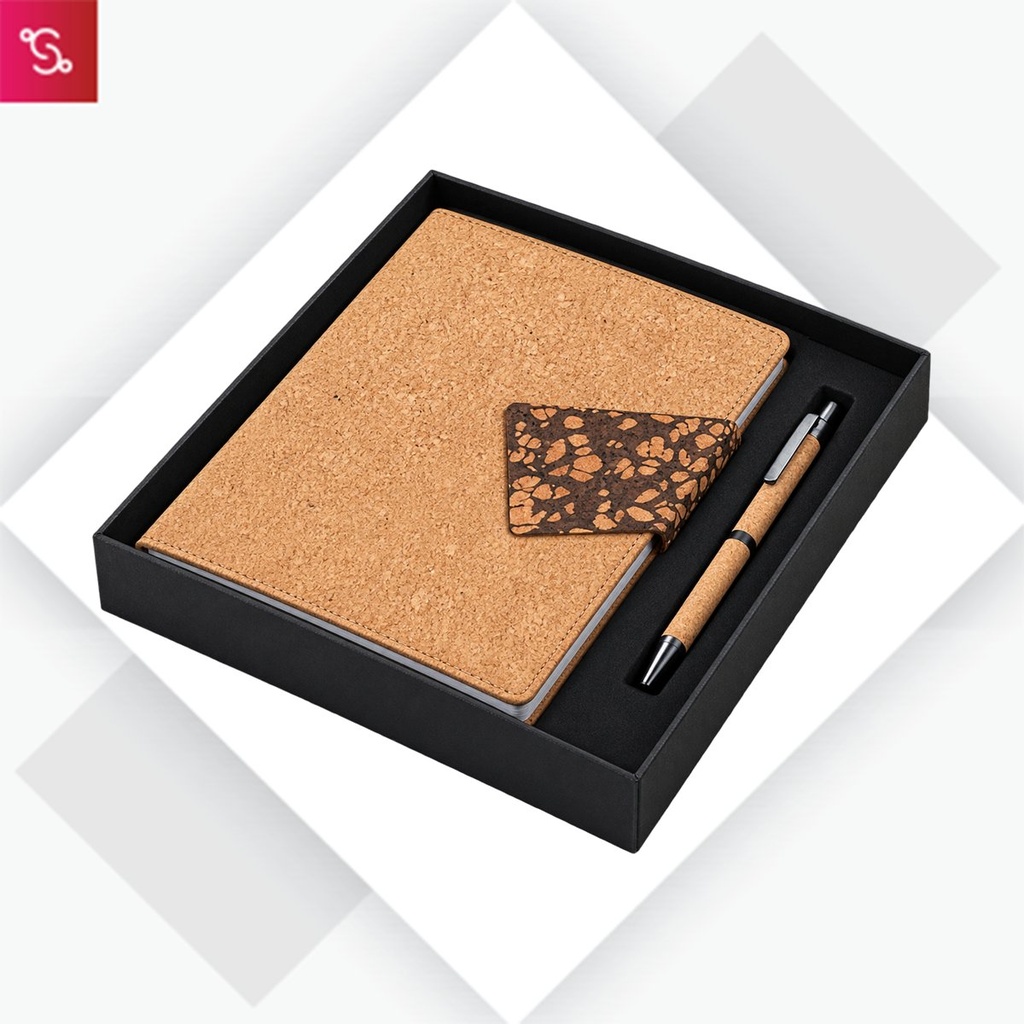 [SANM-Q235] Notebook Set of 2: Cork Duo notebook with Magnetic Flap, Cork Pen in in Hard board box