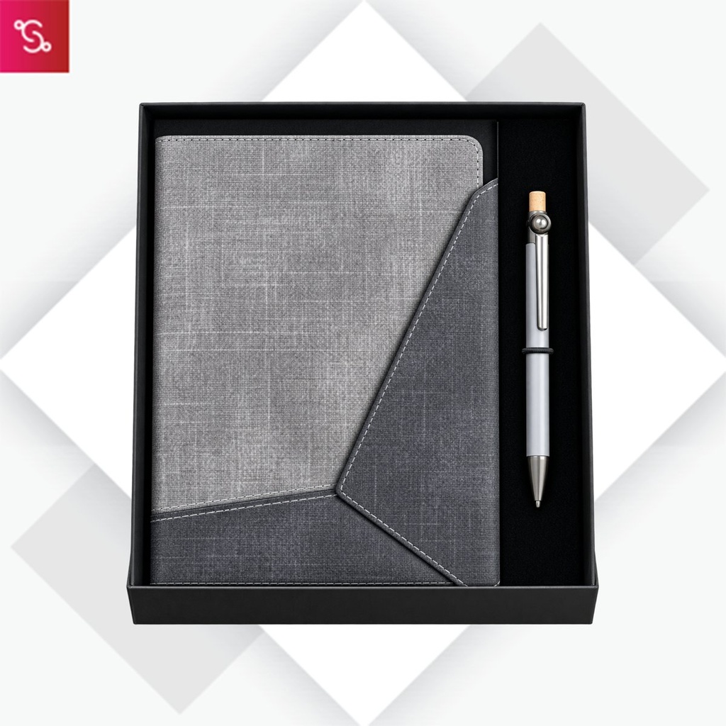 [SANM-Q236] Notebook Set of 2: Magnetic 3 Fold Mail Notebook, Metal Pen with Fidget ball in in Hard board box
