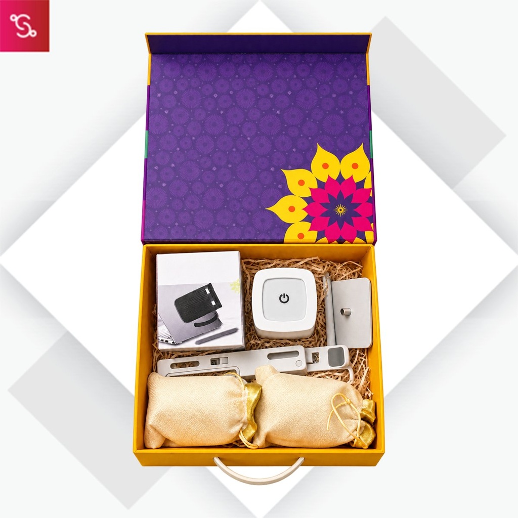 [SANM-Q245] Celebrations Set of 5: Lumibloc Rechargeable Lamp, Large SS mug, Folding Laptop stand, Almonds in pouch packin