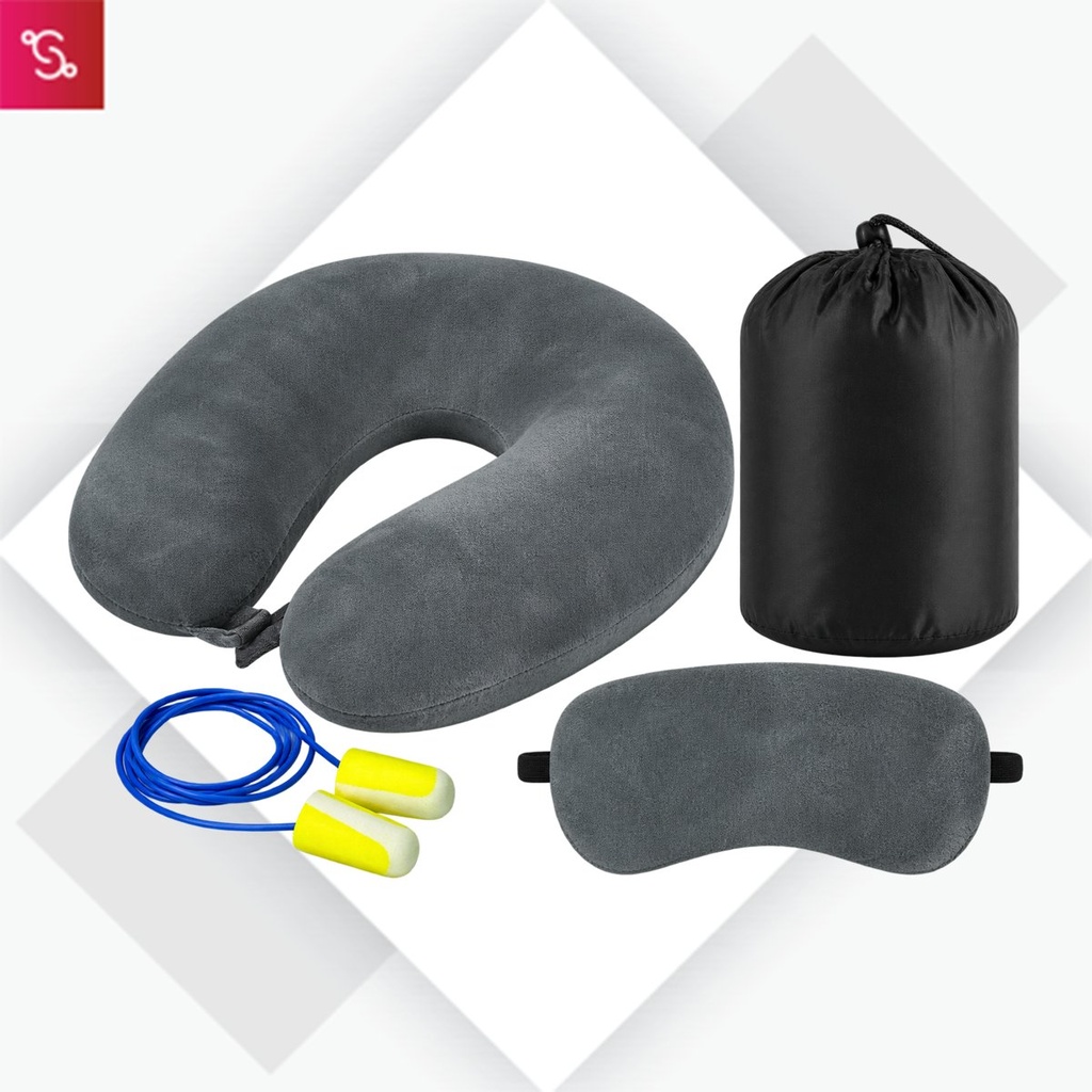 [SANM-S64] DriftMate Travel Kit: Combo of Memory foam Neck Rest Pillow, eye mask & ear plugs