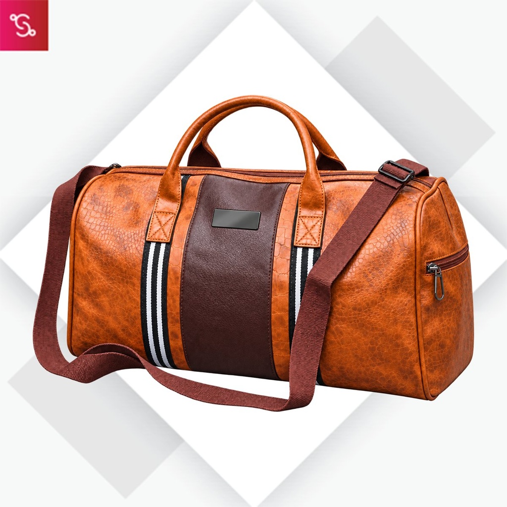 [SANM-S72] Croc Duffel: Executive Weekender Bag with Crocodile Textured PU & Contrast Straps