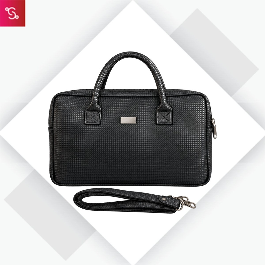 [SANM-S74] Matrix Folio: Slim Corporate Laptop Sleeve in Embossed Micro-Grid PU