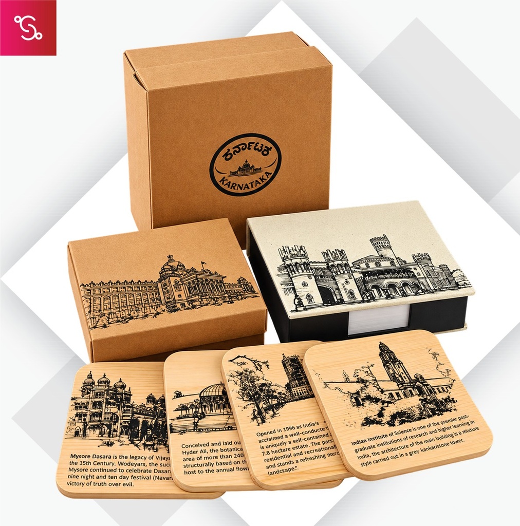 [STGT-2674] Memo and Coaster Gift Box - Karnataka - Sketches