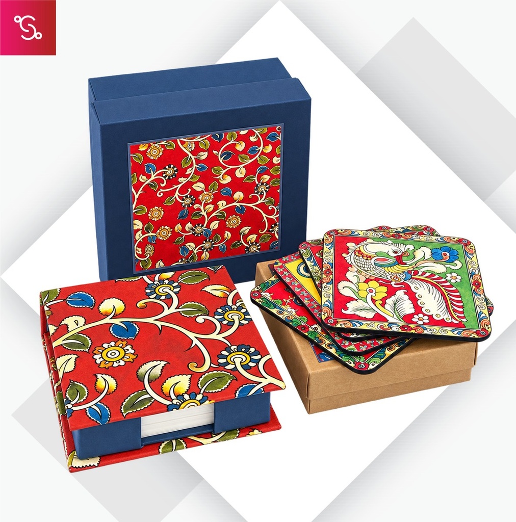 [STGT-2641] Memo and Coaster Gift Box - Kalamkari