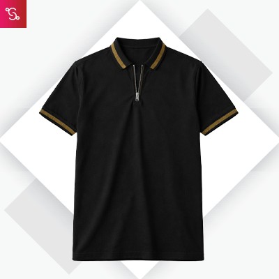 Snitch Textured Zipper Polo - Black