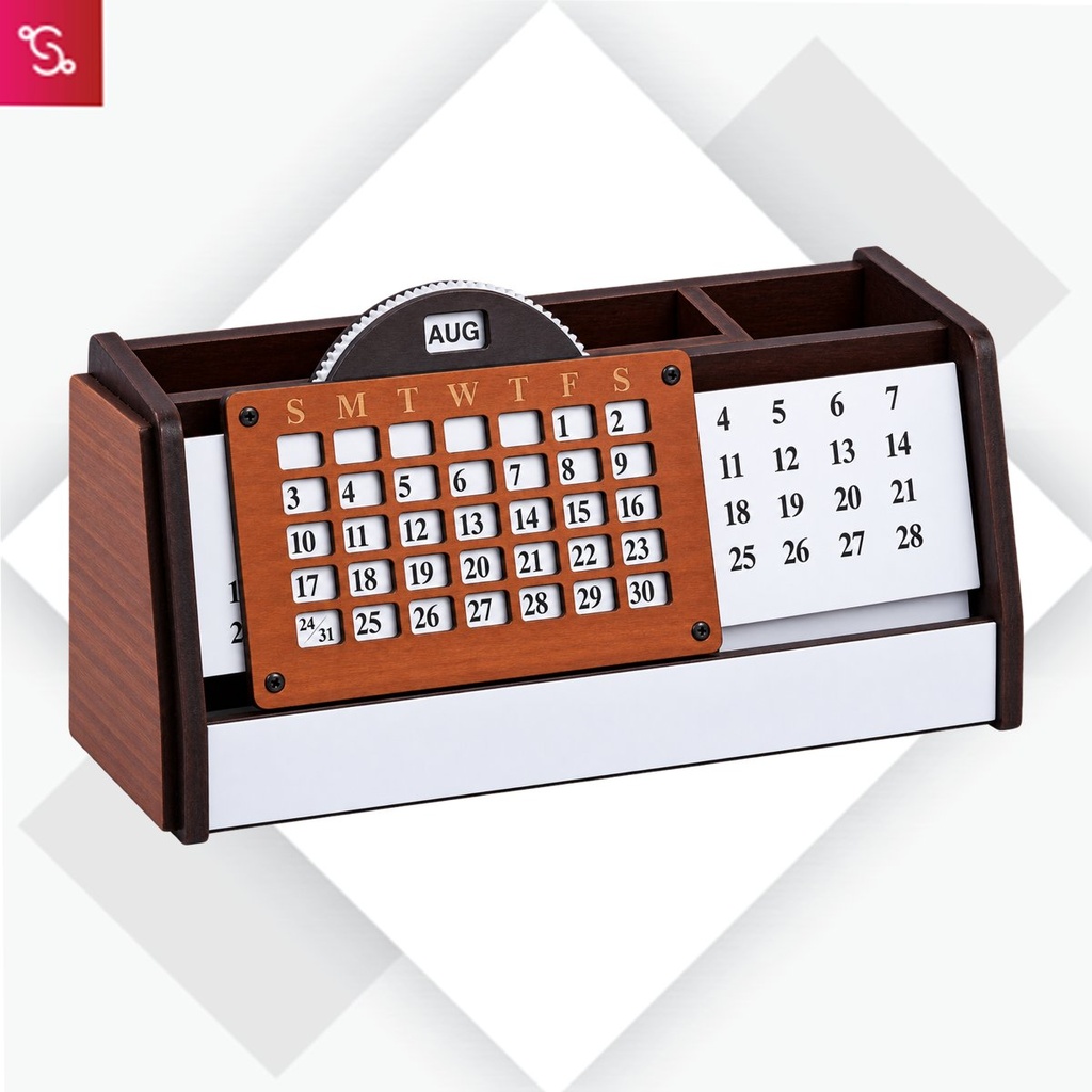 [SANM-A131] Wooden Lifetime calendar with Pen holder, Mobile holder, Card holder and Writing Pad holder