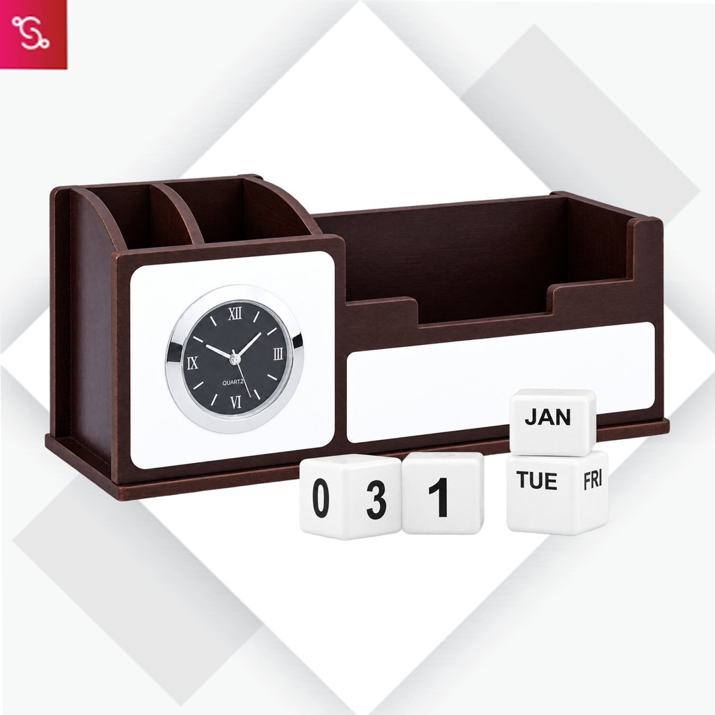 [SANM-A132] Wooden Table top with Clock, mobile stand, tumbler, and Lifetime Calendar
