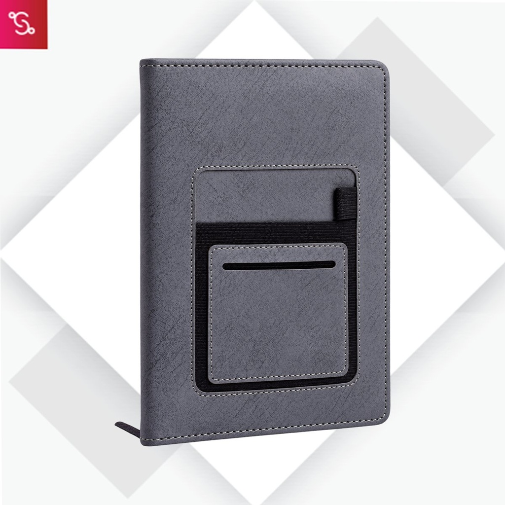 [SANM-B113] Soft Gray A5 notebook with mobile pocket, card holder pocket & pen loop by Castillo Milano