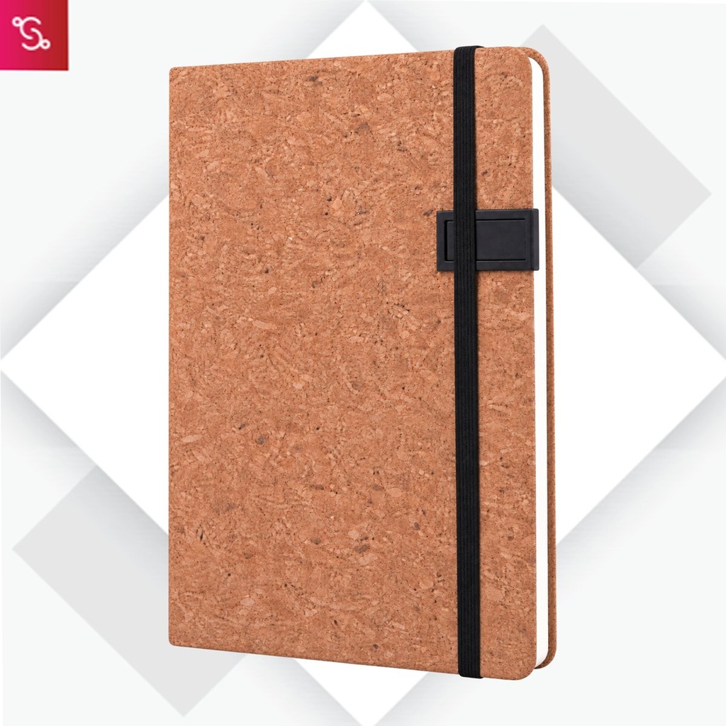 [SANM-B124a] Hard bound Cork A5 notebook with Pen Drive, Ribbon and elastic fastener- 16 GB USB drive :