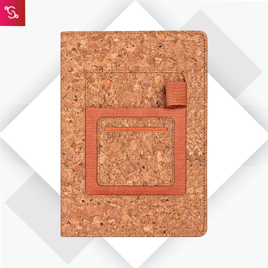 [SANM-B132] Cork A5 notebook with mobile pocket, card holder pocket & pen loop