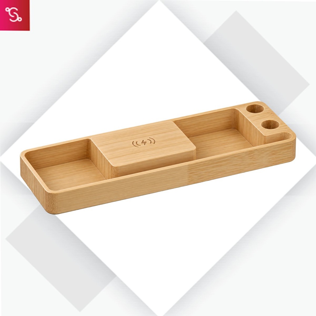 [SANM-C204] ZenCharge Slim: Bamboo Wireless charger with Phone stand and double Pen stand