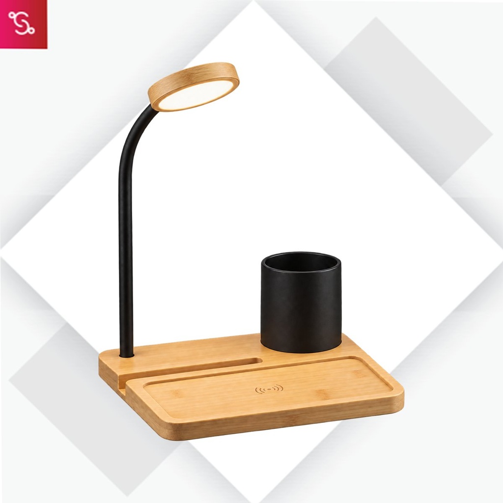 [SANM-C205] GlowNest: Bamboo Table top with 15W Wireless Charger, LED Lamp, Metal Pen holder & phone stand