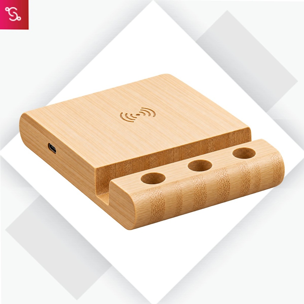 [SANM-C206] ZenCharge: Bamboo Wireless Charger with phone stand and triple pen stand