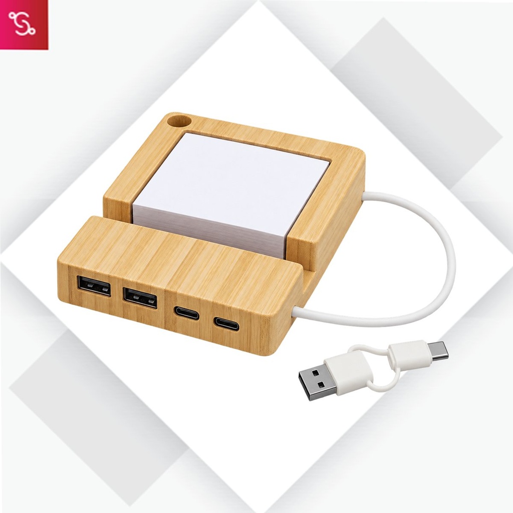 [SANM-C208] Branchr Pad: Bamboo USB hub with Writing pad and Phone stand