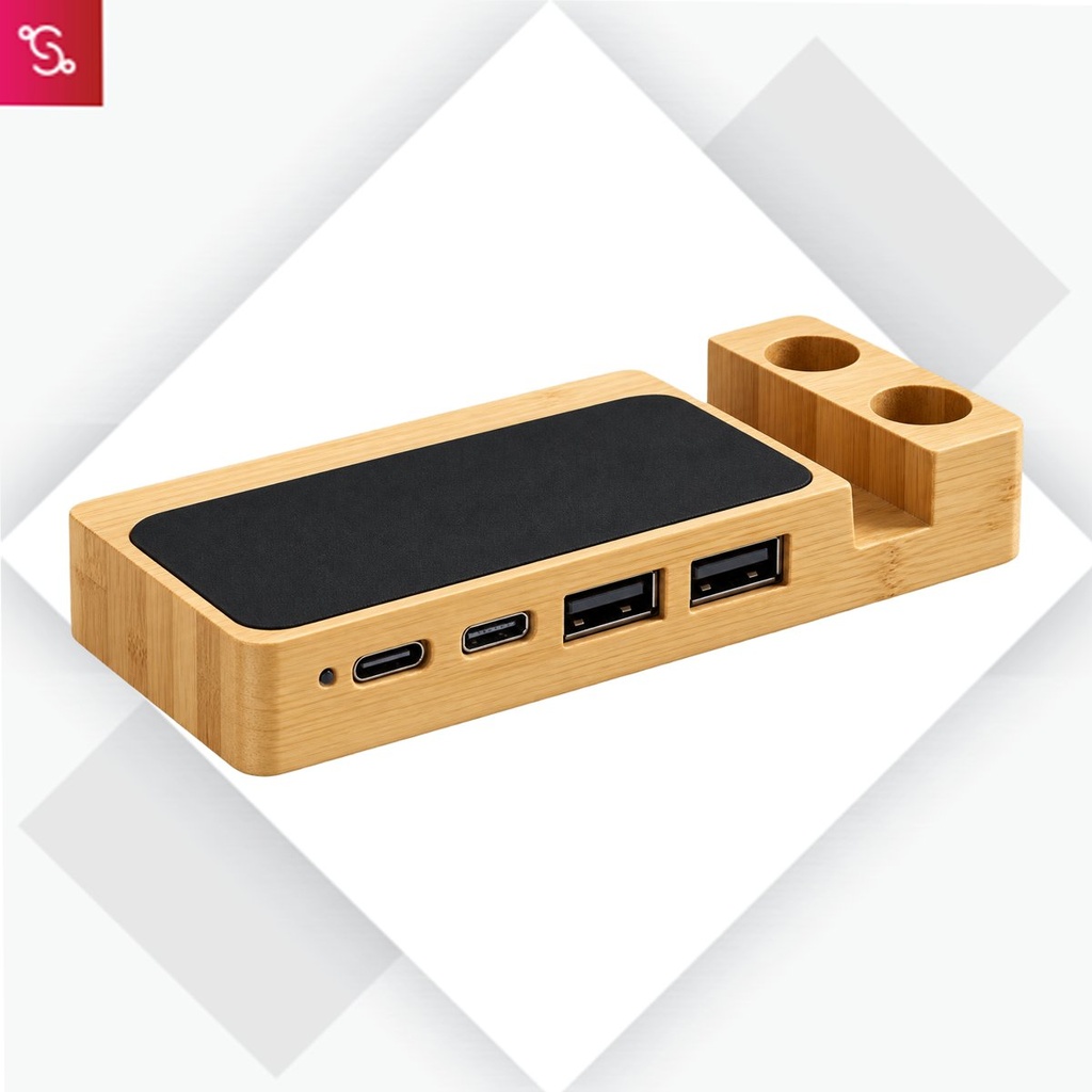[SANM-C221] PowerGlow ZenHub: Mini Bamboo USB Hub with Backlight