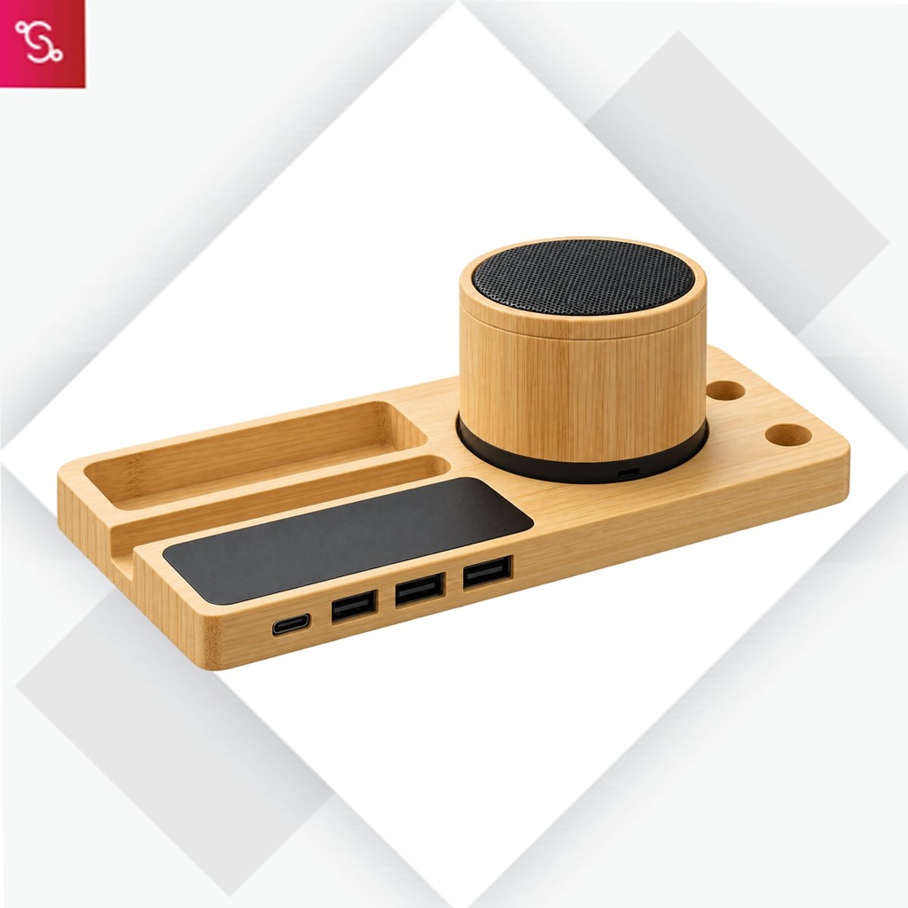 [SANM-C223] PowerGlow SoundHub: Bamboo Table Top with Bluetooth Speaker