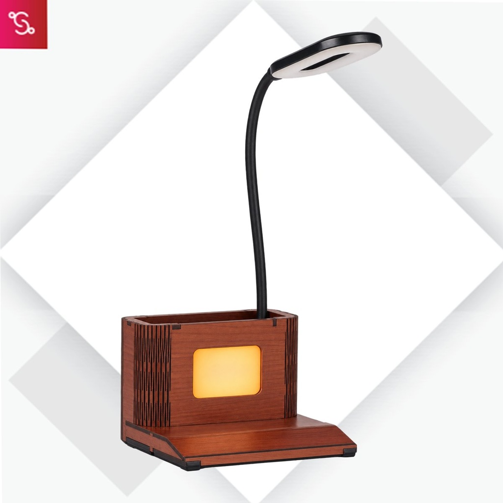 [SANM-E361] PowerGlow Wooden 3 step Dimmer Lamp With Glowing Multicolor Logo plate & Phone stand