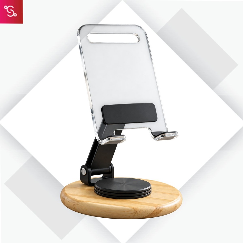 [SANM-E428] Zenstand Pure: Folding & Rotating Clear Mobile Stand with bamboo base