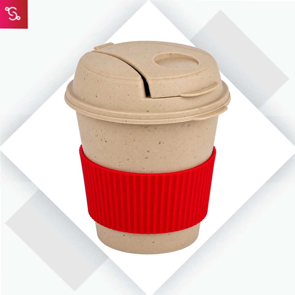 [SANM-H222] Bamboo Coffee mug: Eco friendly mug with flip top Lid and Anti-Scald sleeve