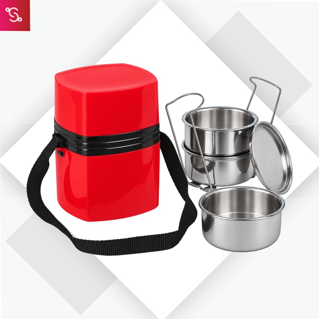 [SANM-H225] Power Plus Mega Steel Lunch Box- 3 Stainless steel containers with lifter