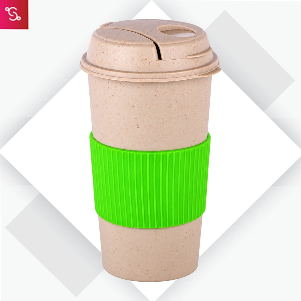 [SANM-H275] Tall Bamboo Coffee mug: Eco friendly mug with flip top Lid and Anti-Scald sleeve