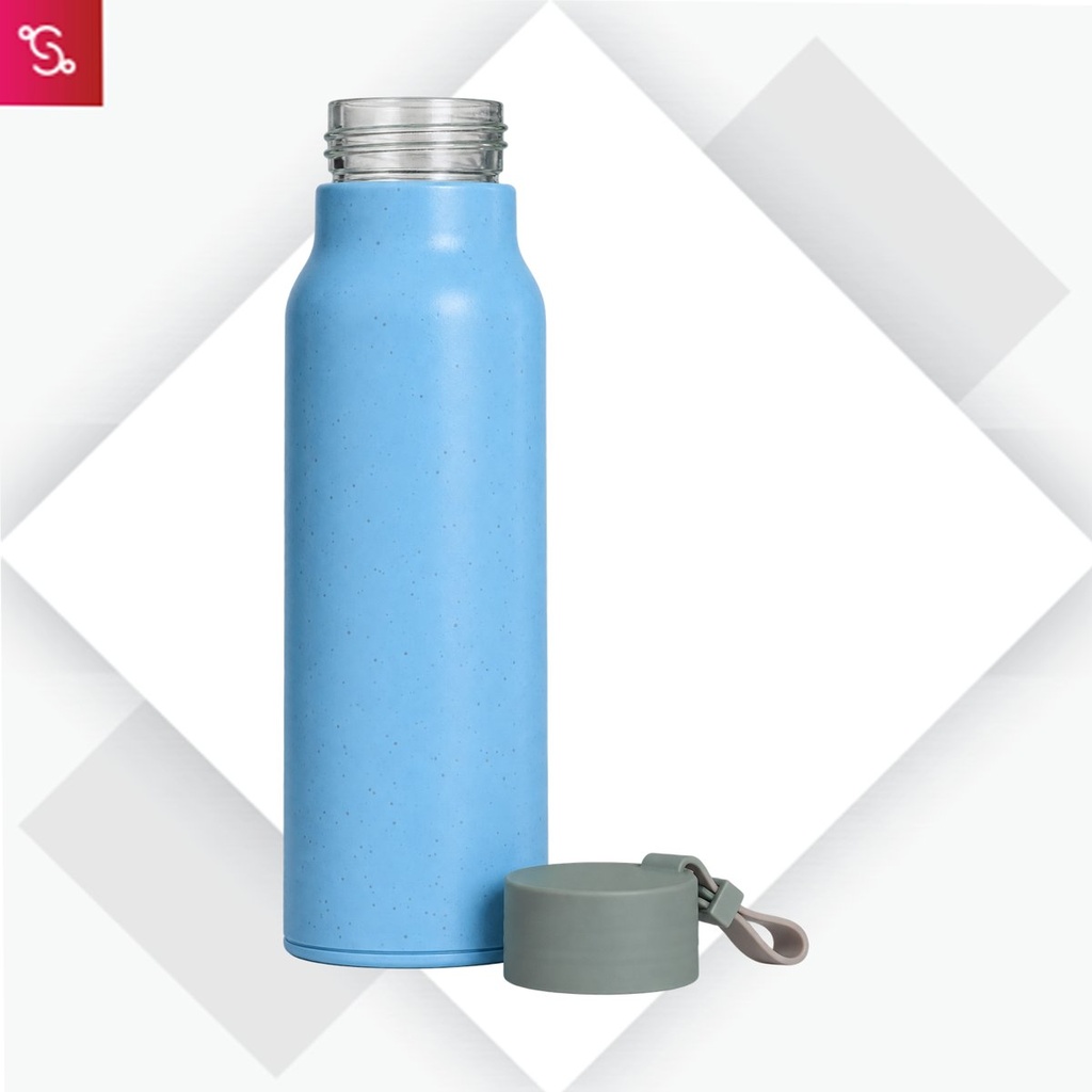 SafeSip Eco II: Glass bottle with wheat straw body and Easy carry strap