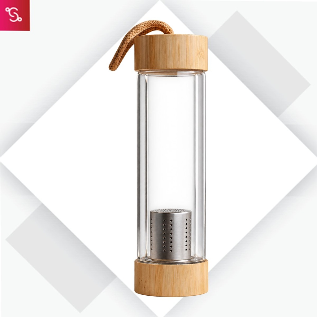 ClearSip EcoFuse: Double wall Borosilicate Infuser Glass bottle with Bamboo lids and SS infuser basket