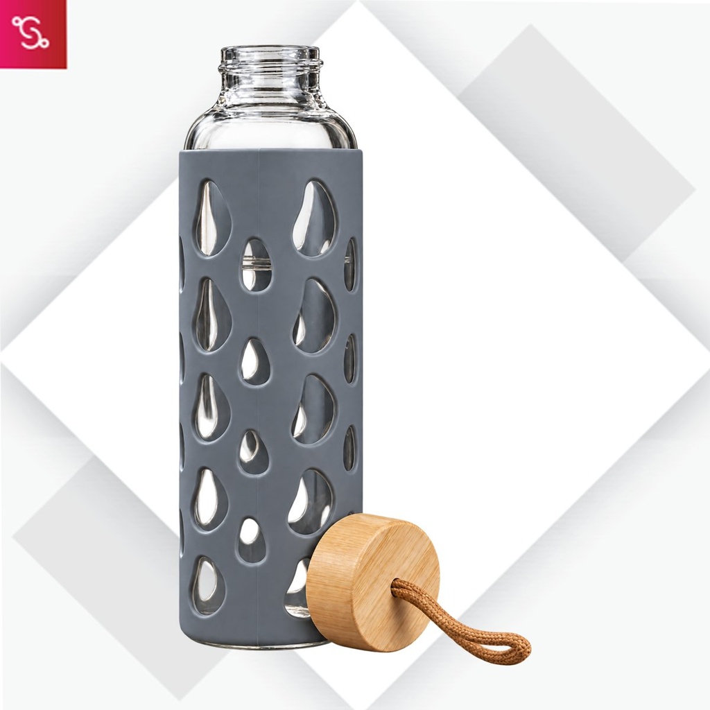 ClearSip Wrap: Borosilicate bottle with Bamboo Cap and Silicon sleeve