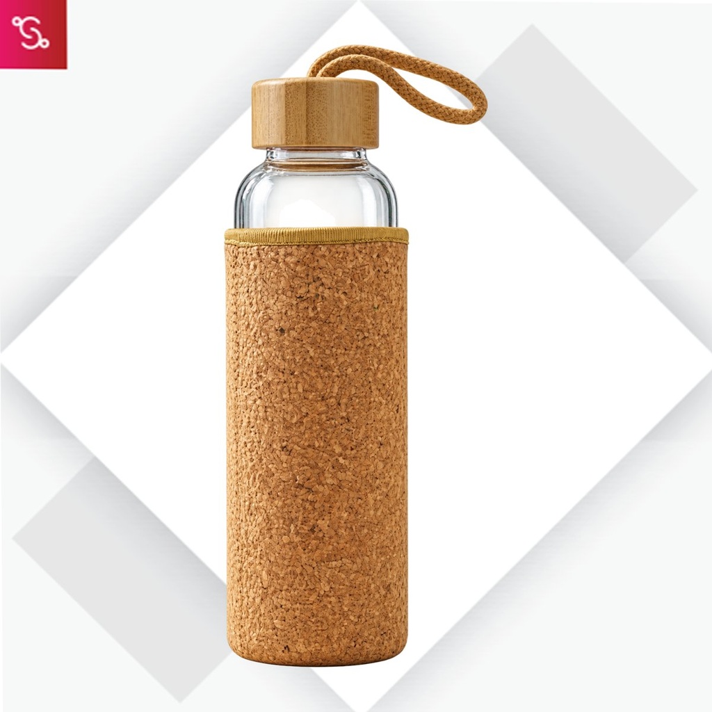 ClearSip EcoWrap: Borosilicate Glass bottle with Bamboo Cap and Cork sleeve