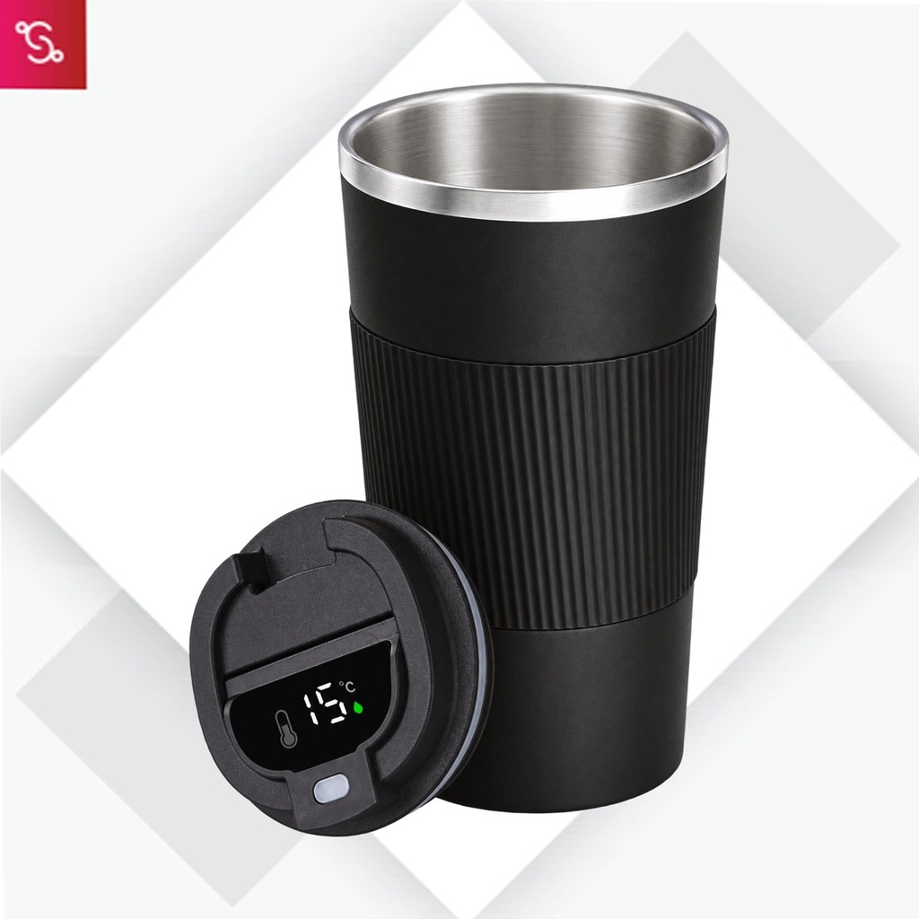 Cafe Buddy Pro: Stainless Steel Vacuum coffee mug with Silicon Grip & Temperature Display