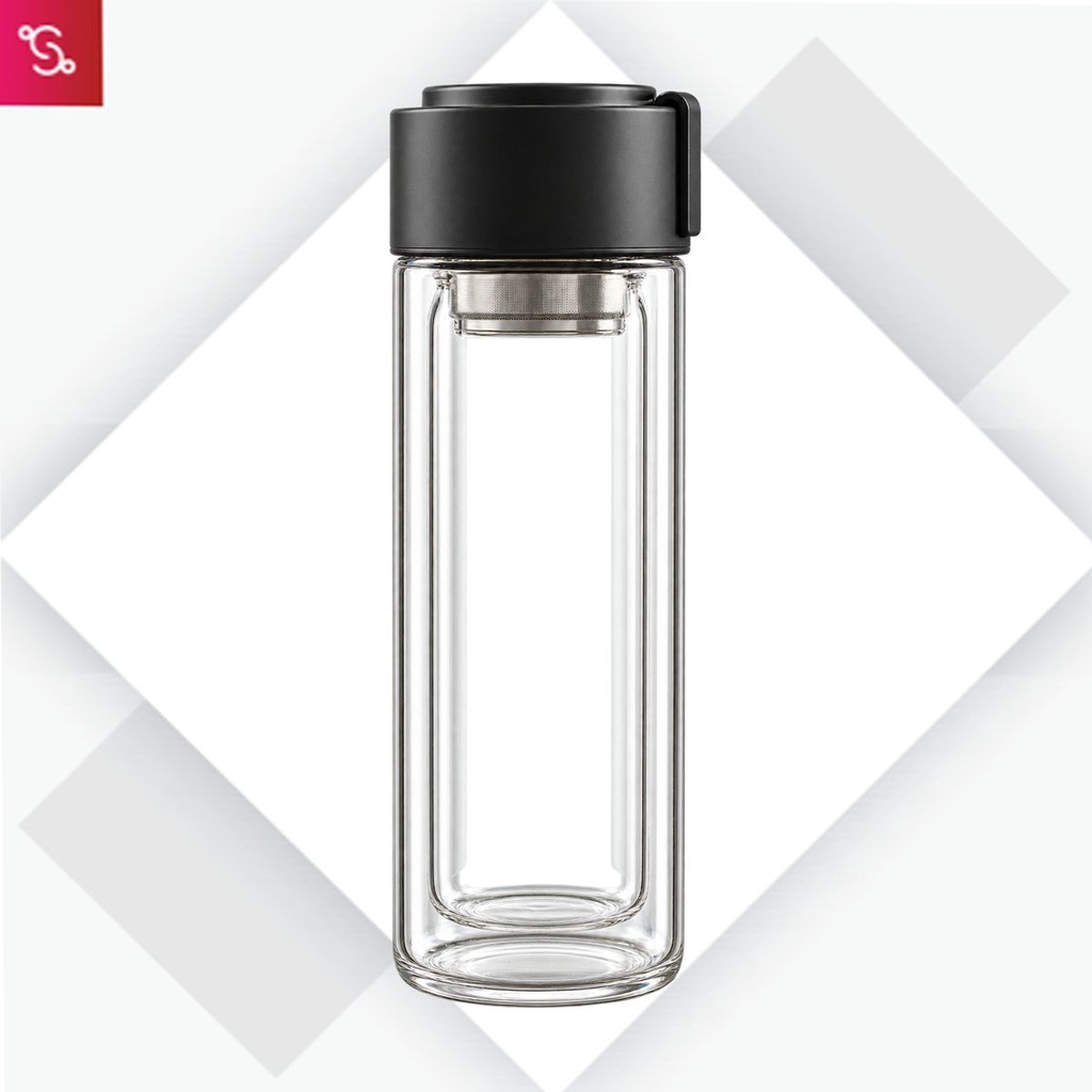ClearSip Fold: Double wall Borosilicate Glass bottle with SS infuser Net