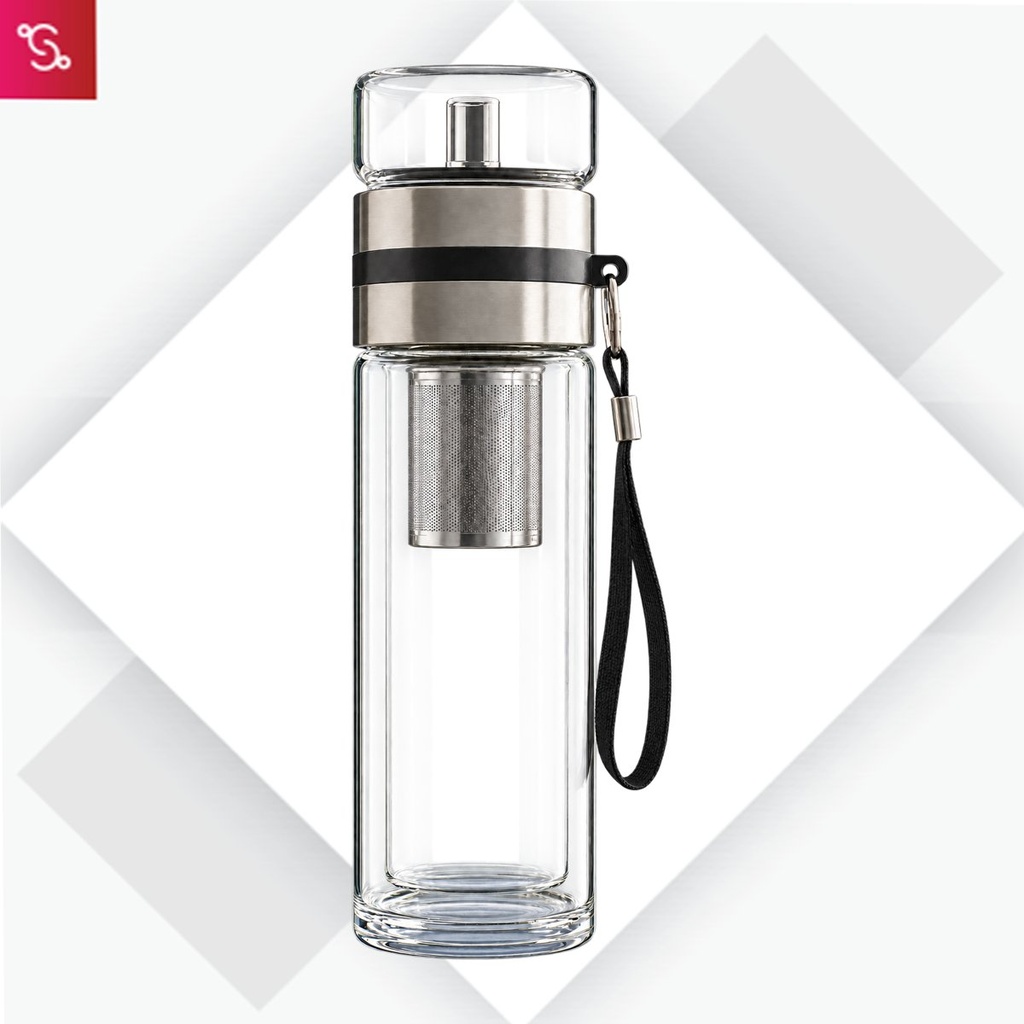 ClearSip Duo: Double wall Borosilicate Infuser Glass bottle with SS infuser net