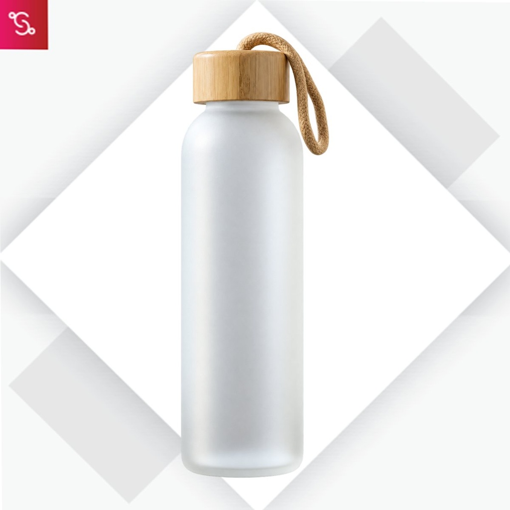BambooCloud: Frosted Glass Bottle with Natural Bamboo Cap & Carry Loop
