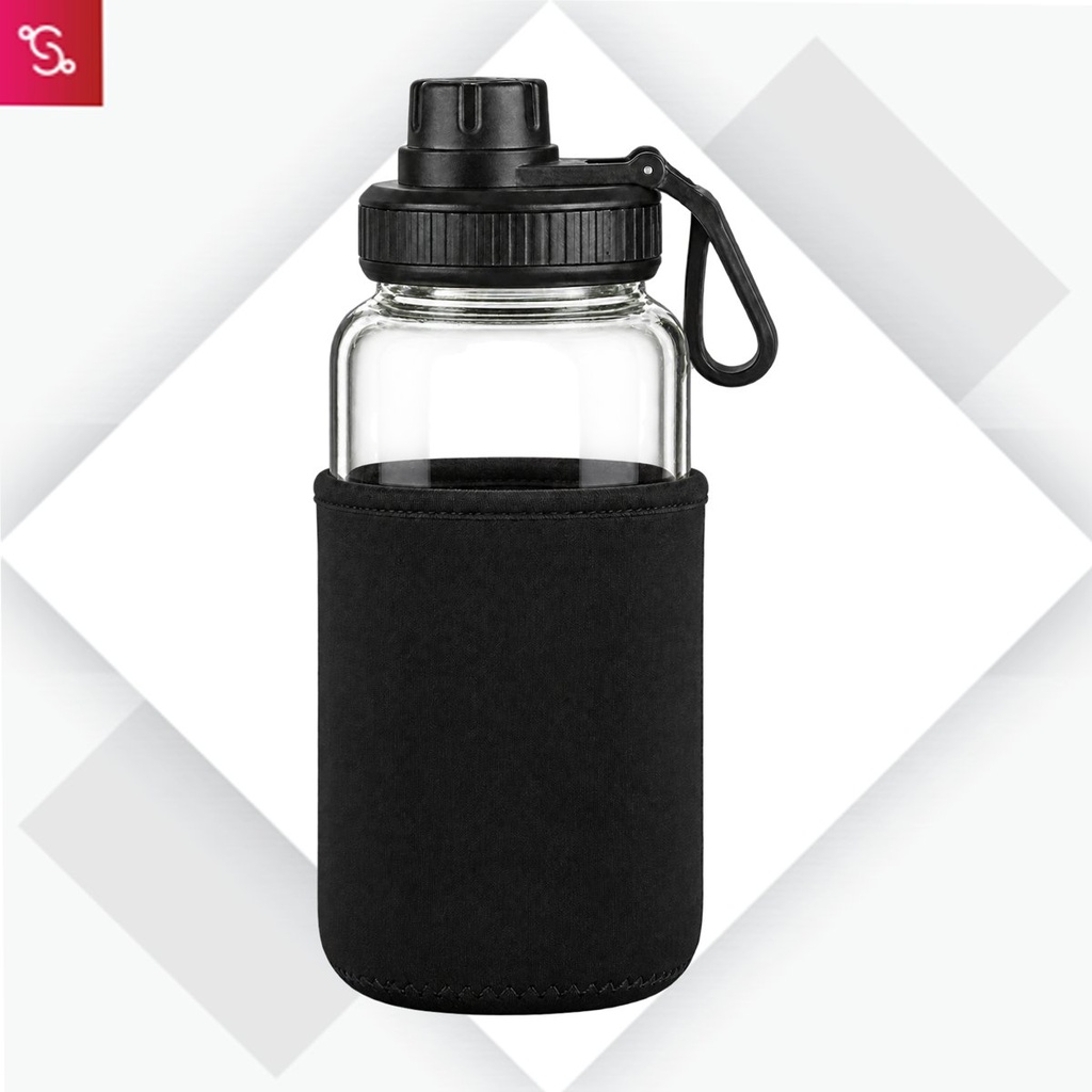 SportTank: Gallon style Glass Bottle with Carry Handle & Protective Sleeve