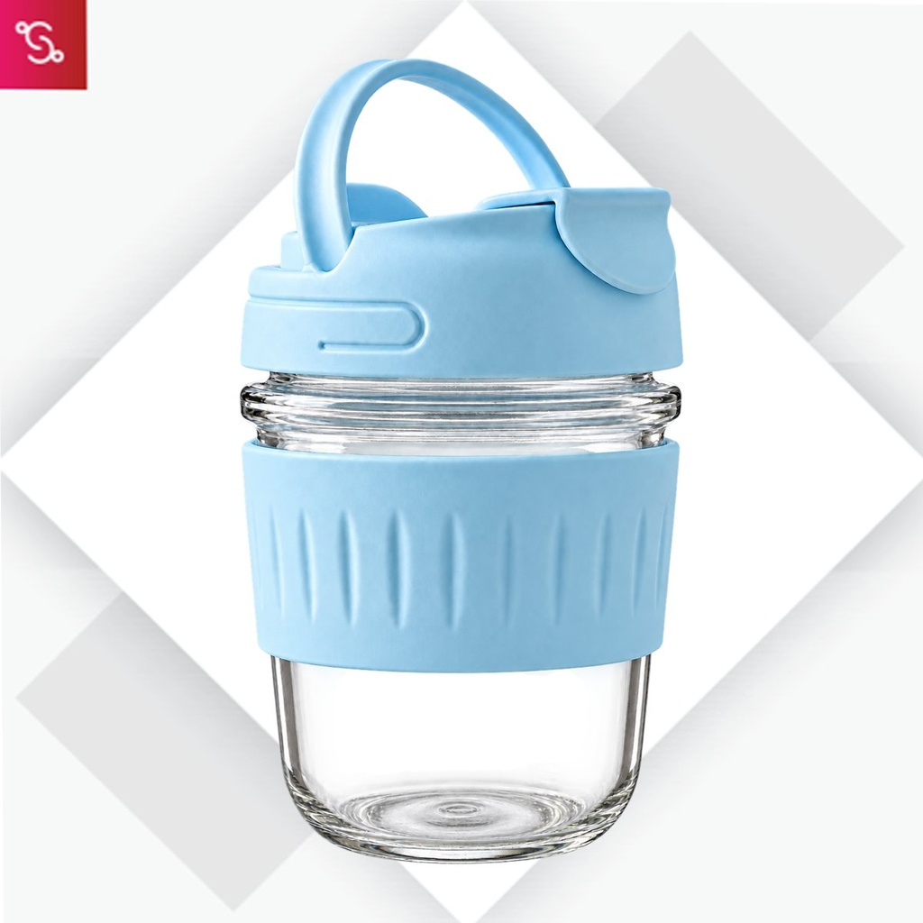 FlexiSip: Compact Glass Mug with Grip & Dual-Way Drinking Lid