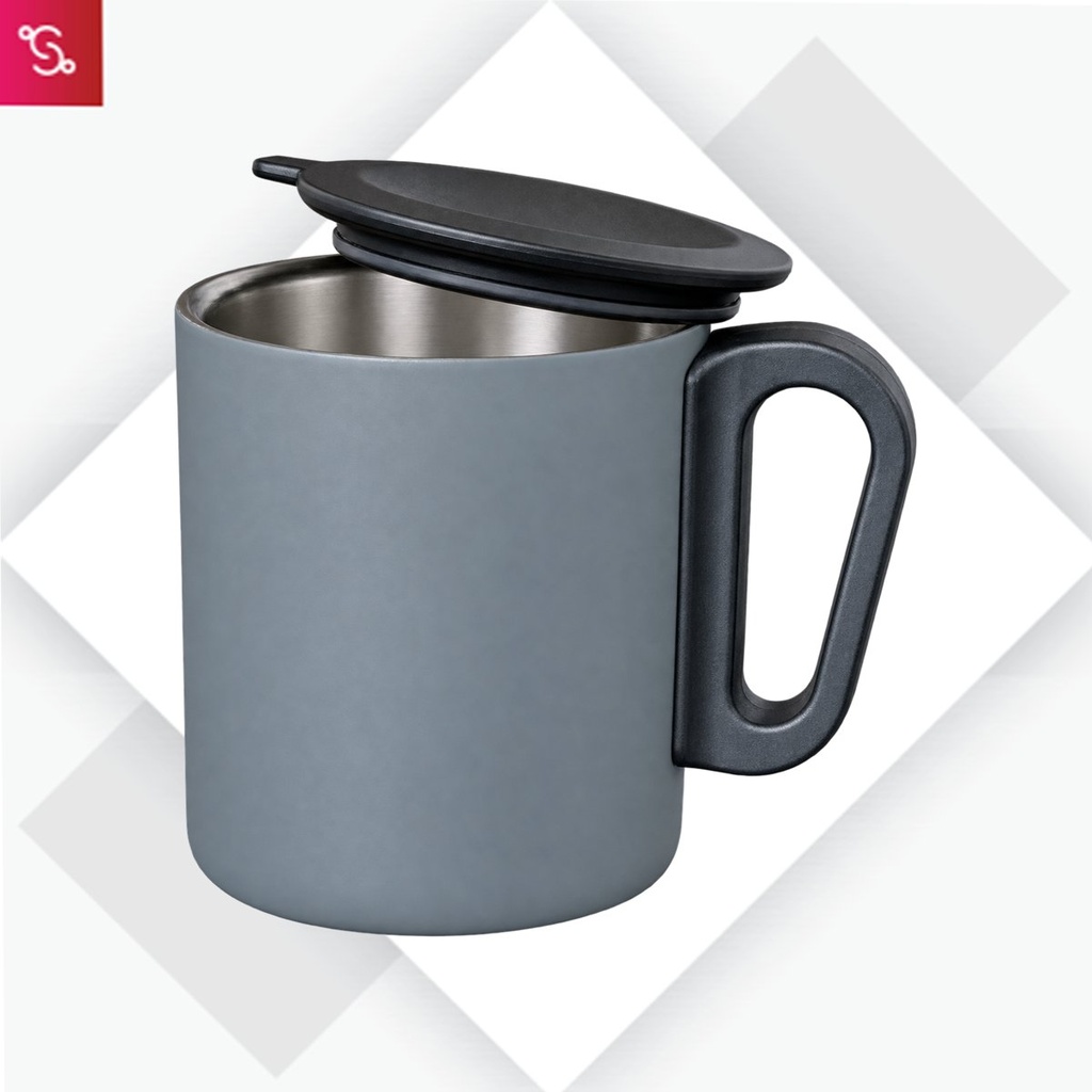Cafe Serve: Double wall Insulated Steel mug with handle and lid