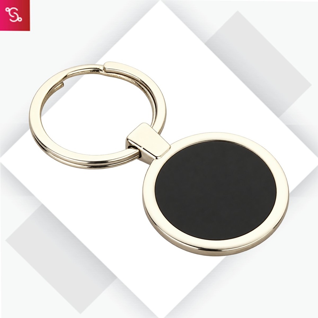 [SANM-J123] Round metal keychain with Black plate (Double side branding area)