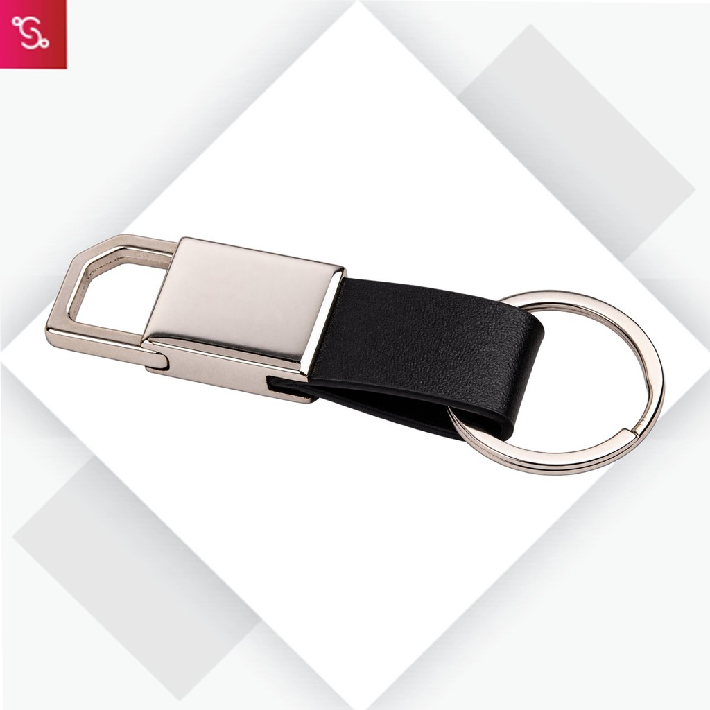 [SANM-J124] Rectangle hanging metal keychain with PU strap