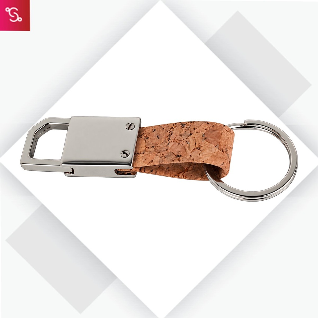 [SANM-J125] Rectangle hanging metal keychain with Cork strap