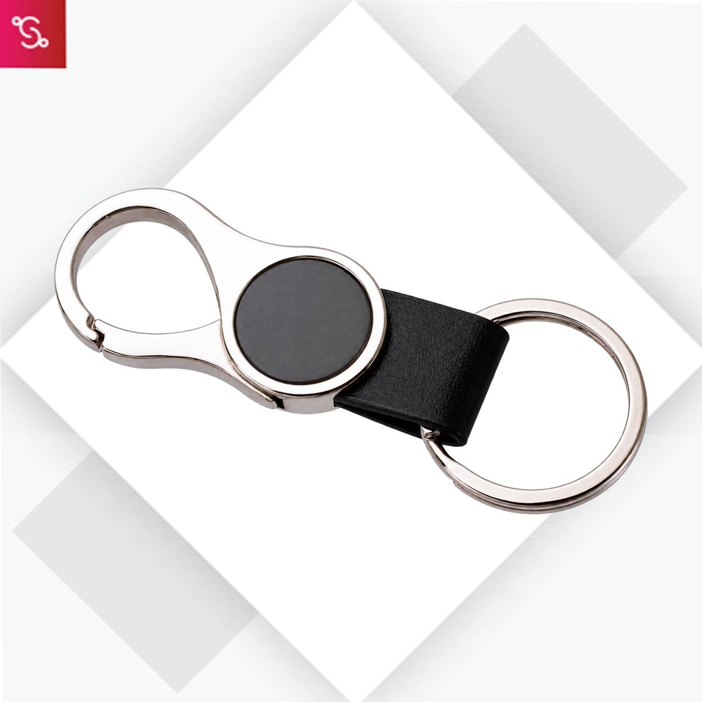 [SANM-J128] Round hanging metal keychain with PU strap